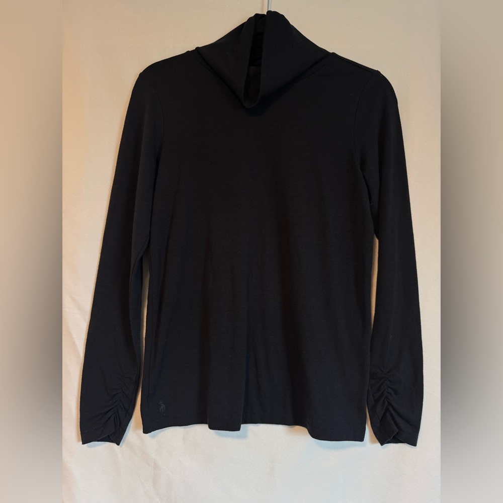 Ralph Lauren Black Cowl Neck Long Sleeve Top Ruched Sleeve XL